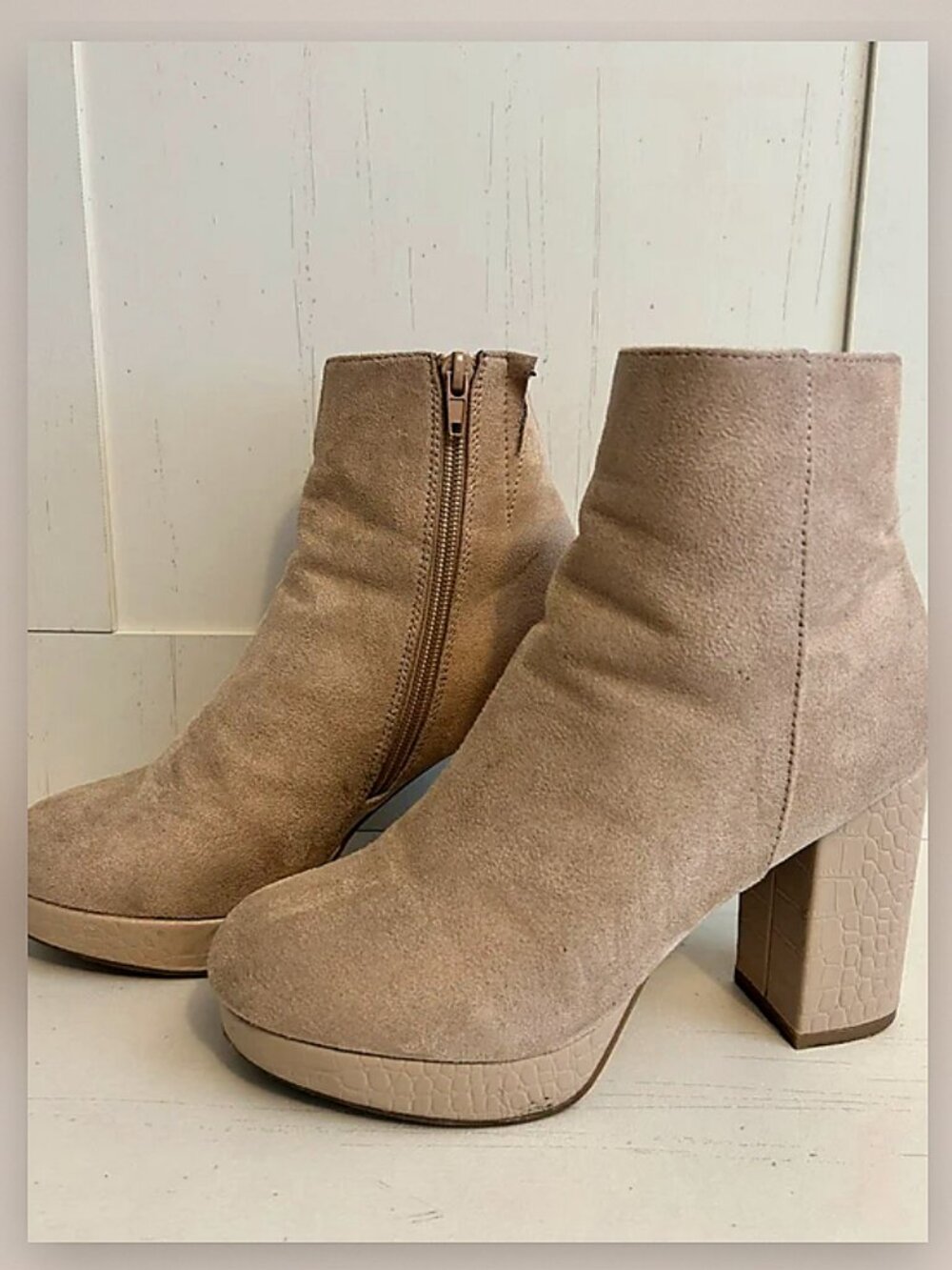 Tan Suede Chunky Heeled Platform Boots